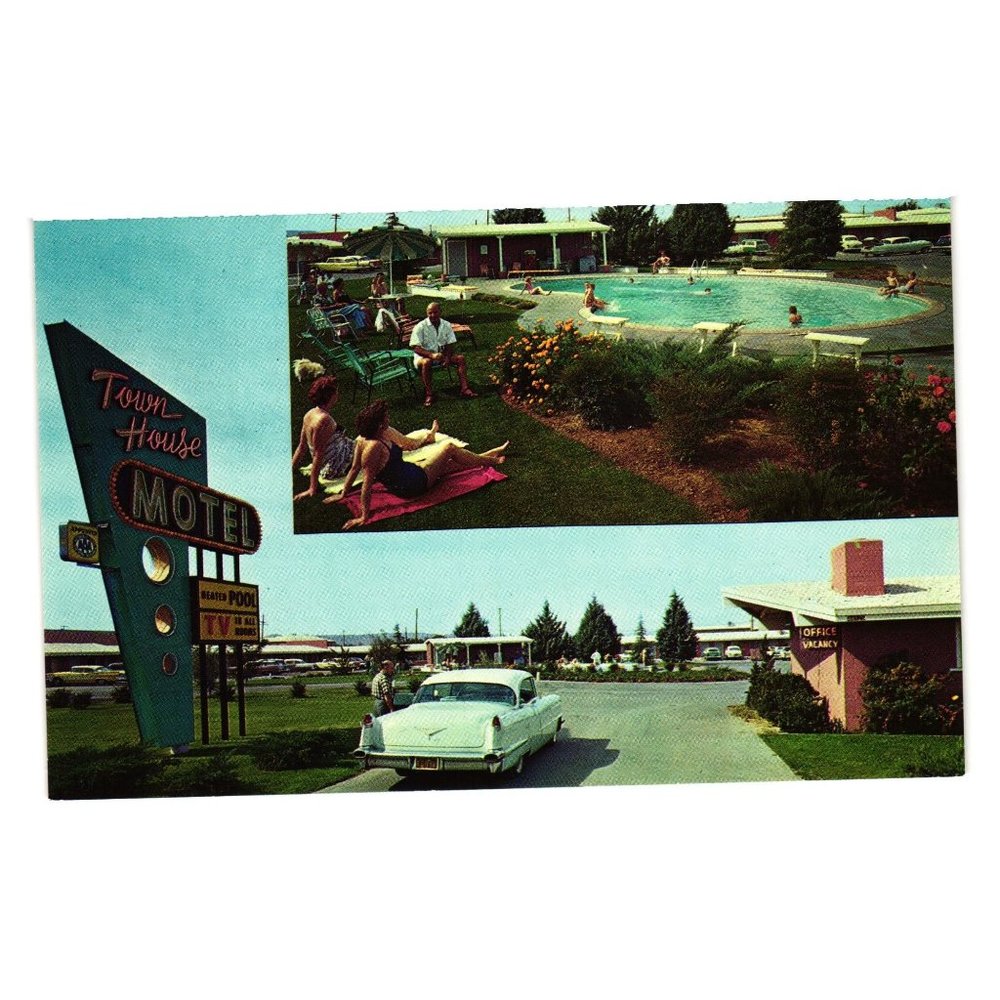 Vintage Postcard Town House Motel Lancaster California Motor Classic Cars AAA